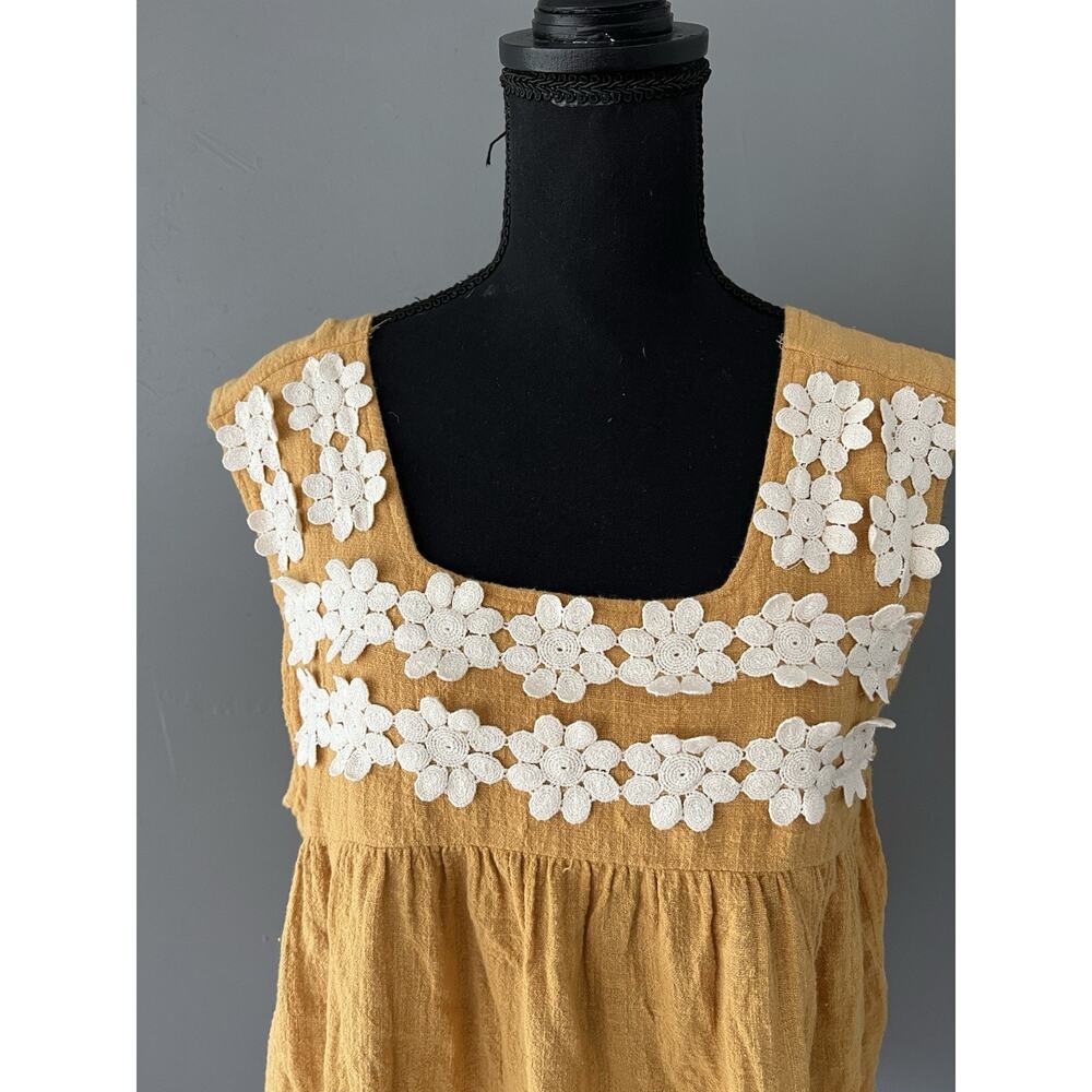 Umgee Top Size Large Floral Embroidery Lace Mustard Yellow Daisies Boho Festival - Picture 3 of 11